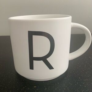 Pottery Barn Mason Alpha Mug 
White with Black R